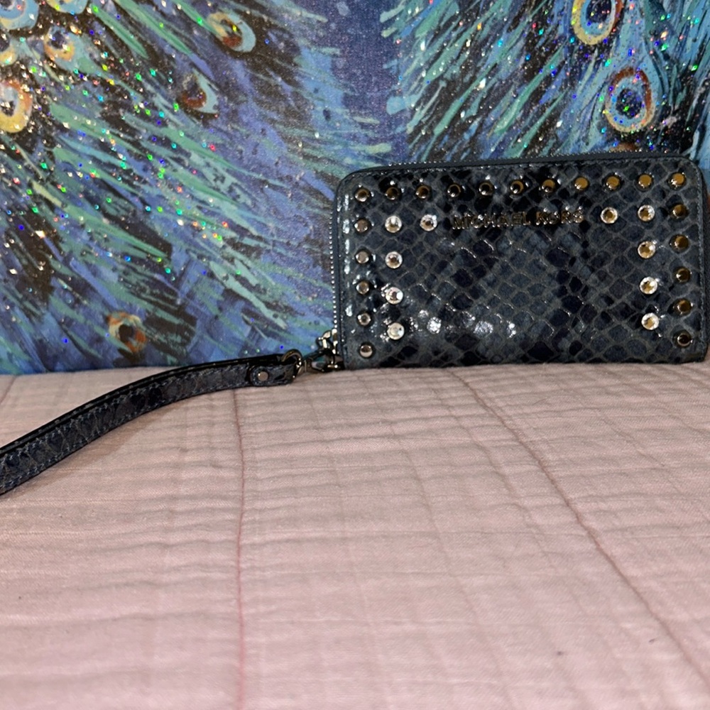 Michael Kors Blue Python Print Jet Set Zip Around… - image 1